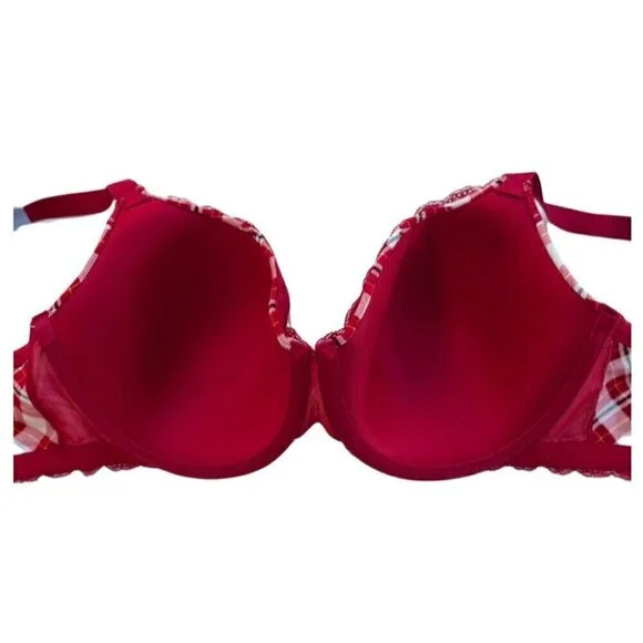 Ambrielle Organic Cotton Demi Classic Racerback Red Plaid Bra Size 40D - Picture 3 of 10